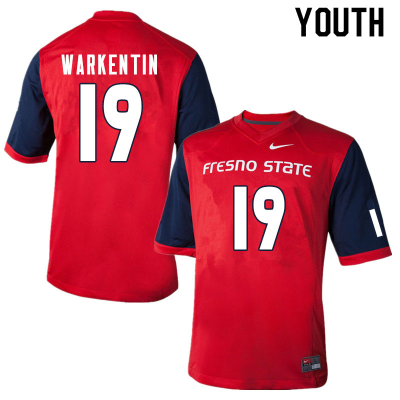 Youth #19 Colby Warkentin Fresno State Bulldogs College Football Jerseys Sale-Red